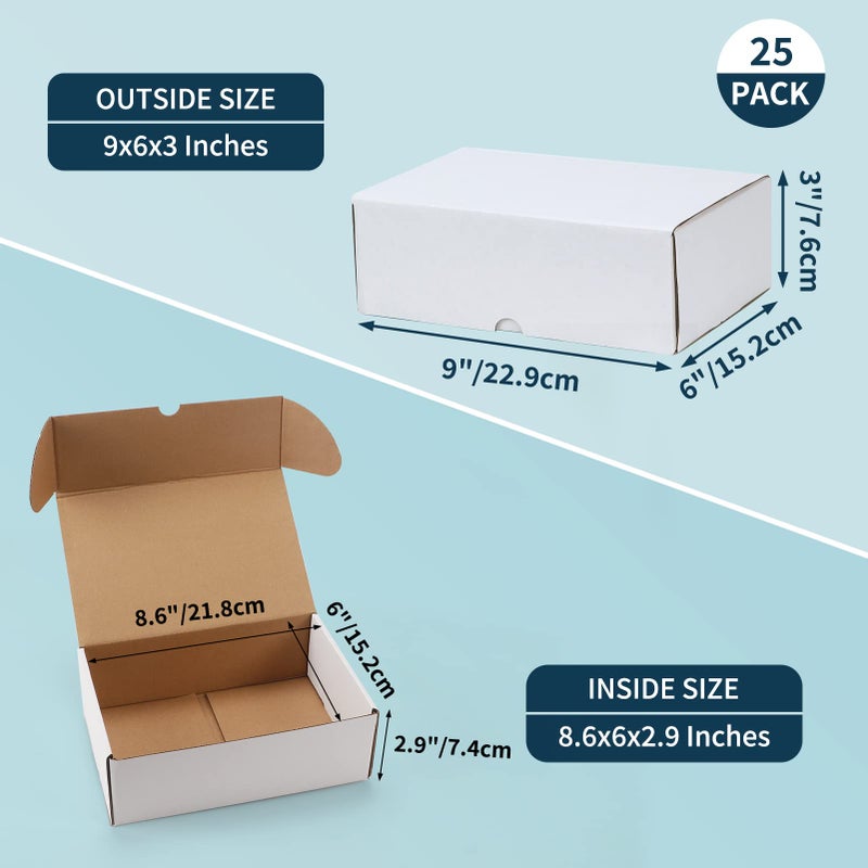 WIFTREY 9x6x3 White Shipping Boxes 25 Pack for Small Business  Small Corrugated Cardboard Mailer Boxes for Mailing  Packing - Image 2